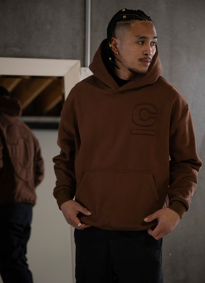 BROWN OVERSIZED DISTRESSED TONAL HOODIE