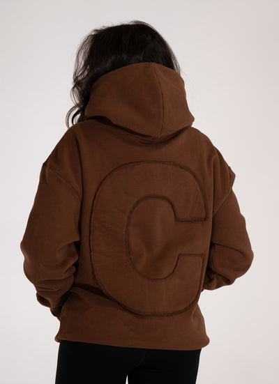 BROWN OVERSIZED DISTRESSED TONAL HOODIE