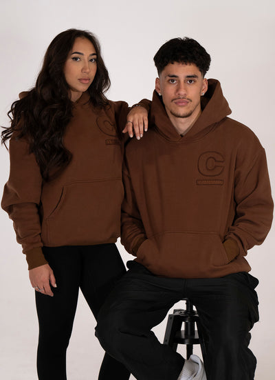 BROWN OVERSIZED DISTRESSED TONAL HOODIE