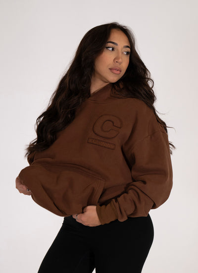 BROWN OVERSIZED DISTRESSED TONAL HOODIE