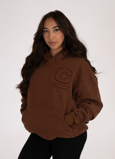 BROWN OVERSIZED DISTRESSED TONAL HOODIE