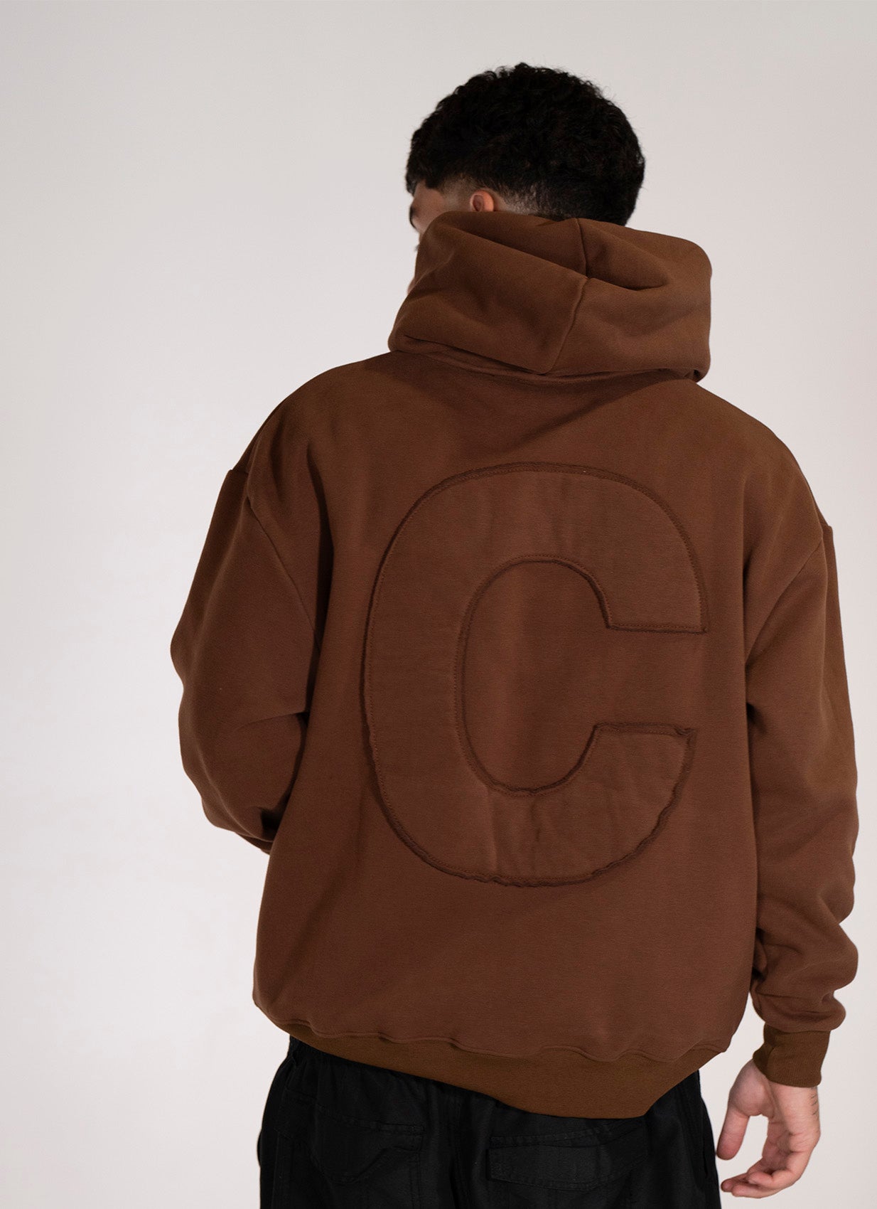 BROWN OVERSIZED DISTRESSED TONAL HOODIE