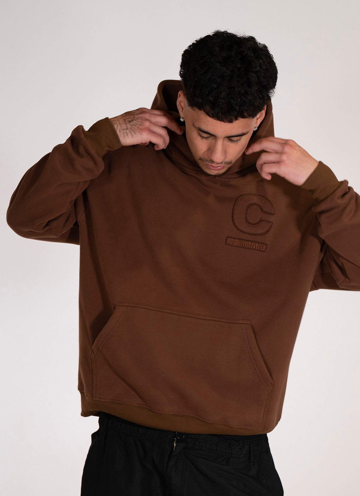 BROWN OVERSIZED DISTRESSED TONAL HOODIE
