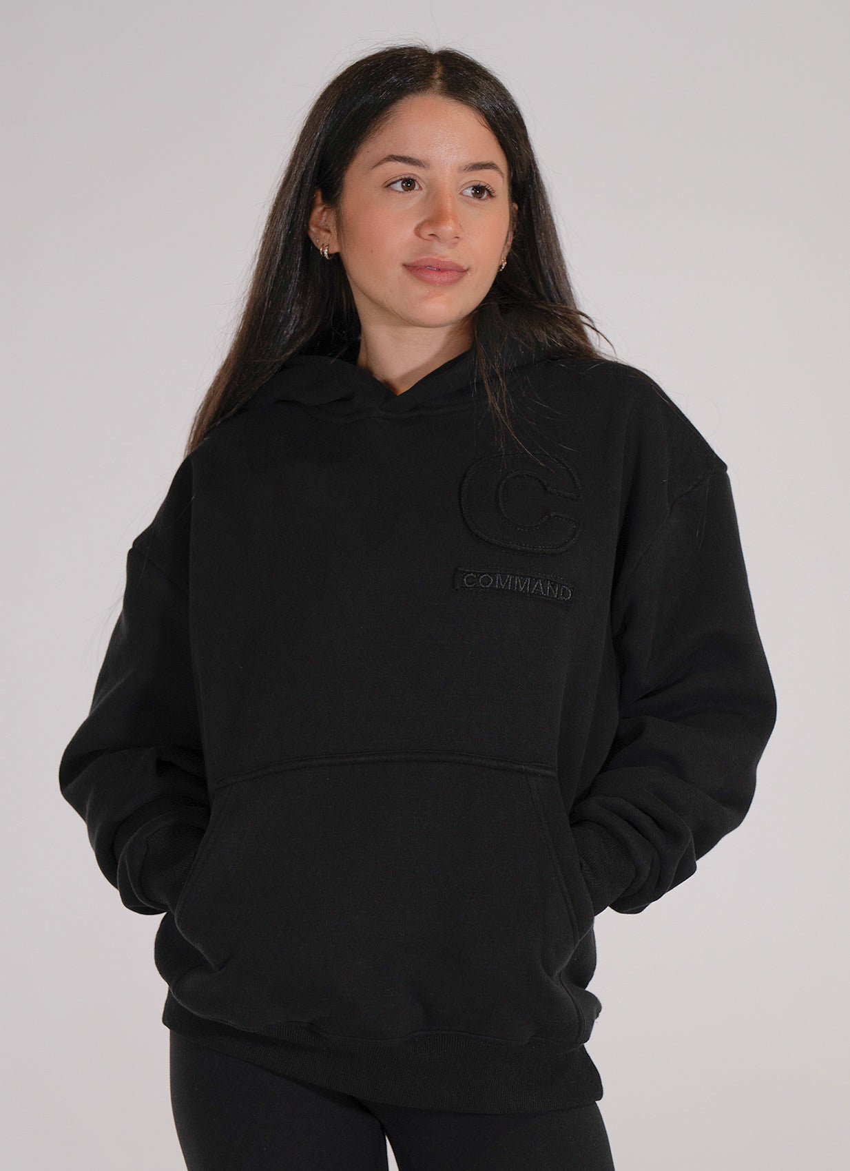 BLACK OVERSIZED DISTRESSED TONAL HOODIE