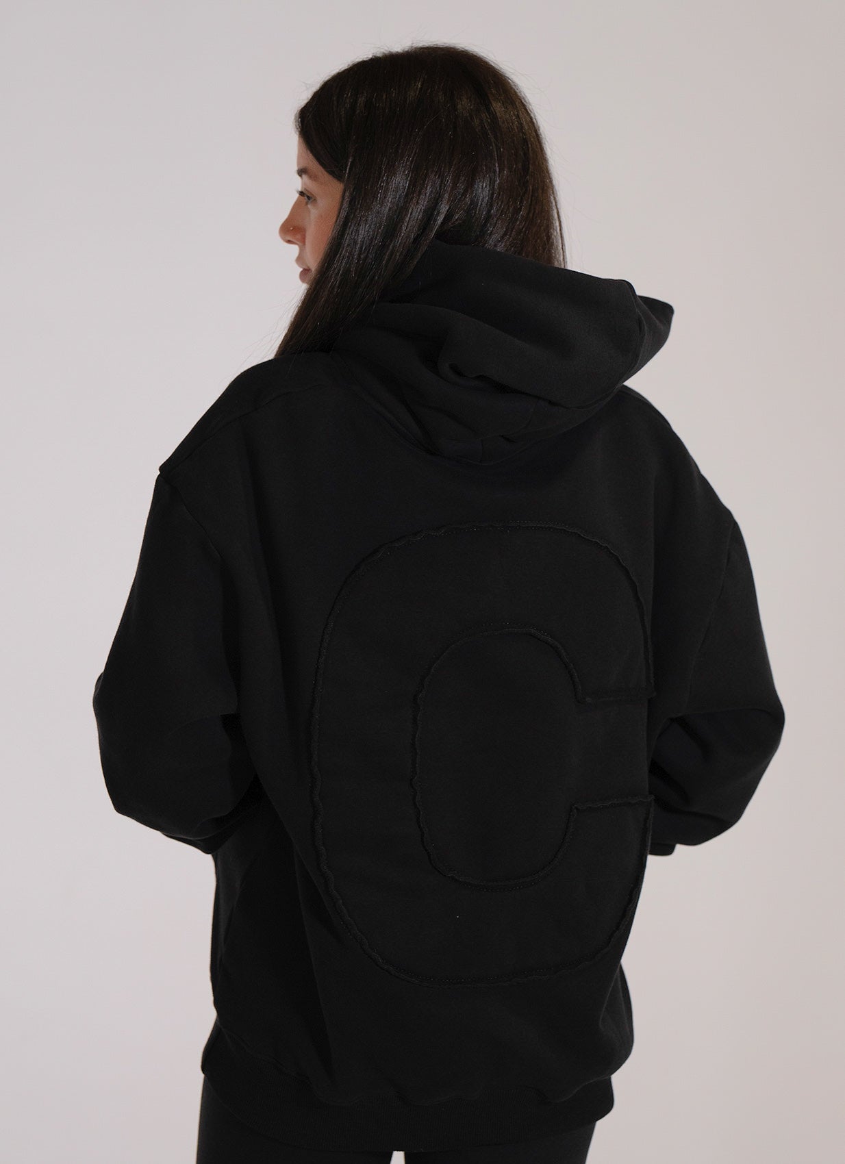 BLACK OVERSIZED DISTRESSED TONAL HOODIE