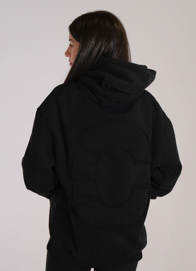 BLACK OVERSIZED DISTRESSED TONAL HOODIE