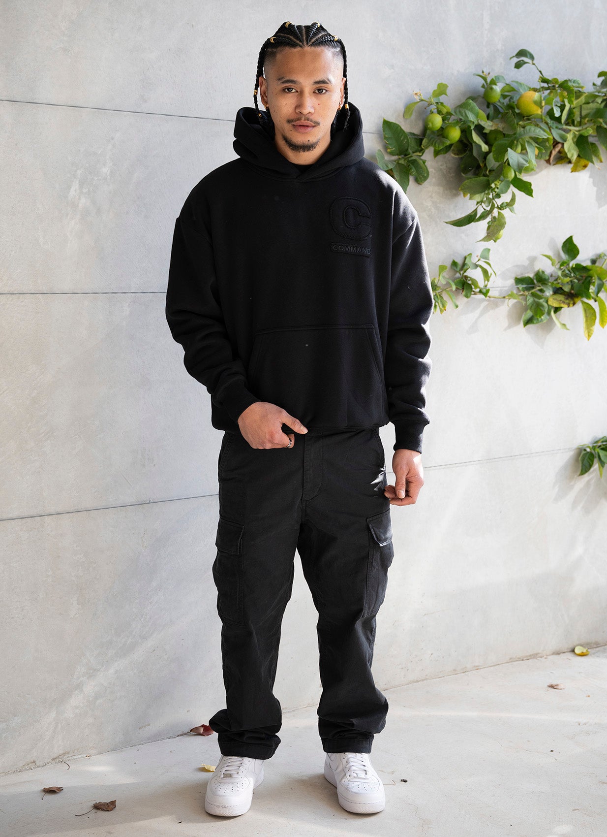 BLACK OVERSIZED DISTRESSED TONAL HOODIE