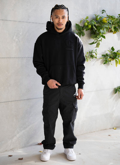 BLACK OVERSIZED DISTRESSED TONAL HOODIE