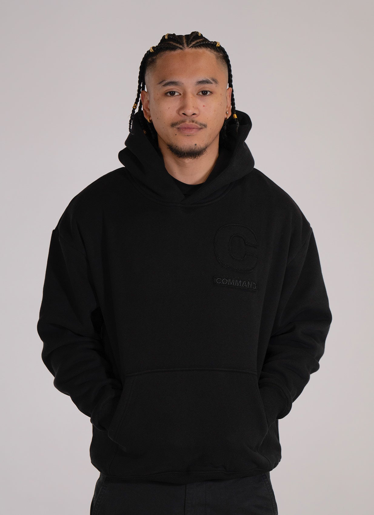 BLACK OVERSIZED DISTRESSED TONAL HOODIE