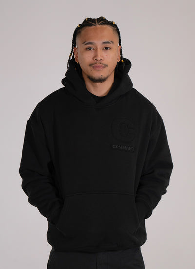 BLACK OVERSIZED DISTRESSED TONAL HOODIE