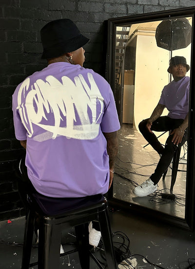 PURPLE OVERSIZED STREET SPRAY T-SHIRT